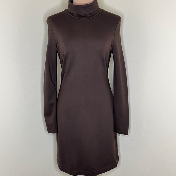 Boston Proper Dress XS Women Brown Turtleneck Minimalist Long Sleeve Ponte New - Picture 3 of 9